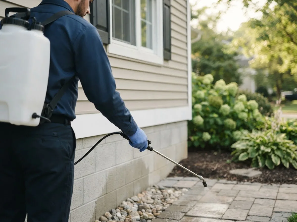 Pest control technician inspecting a home in Caryville, TN